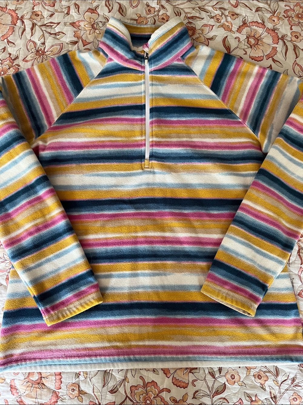 Eddie Bauer Striped Half-Zip Fleece Pullover in Yellow, Blue, Pink, White